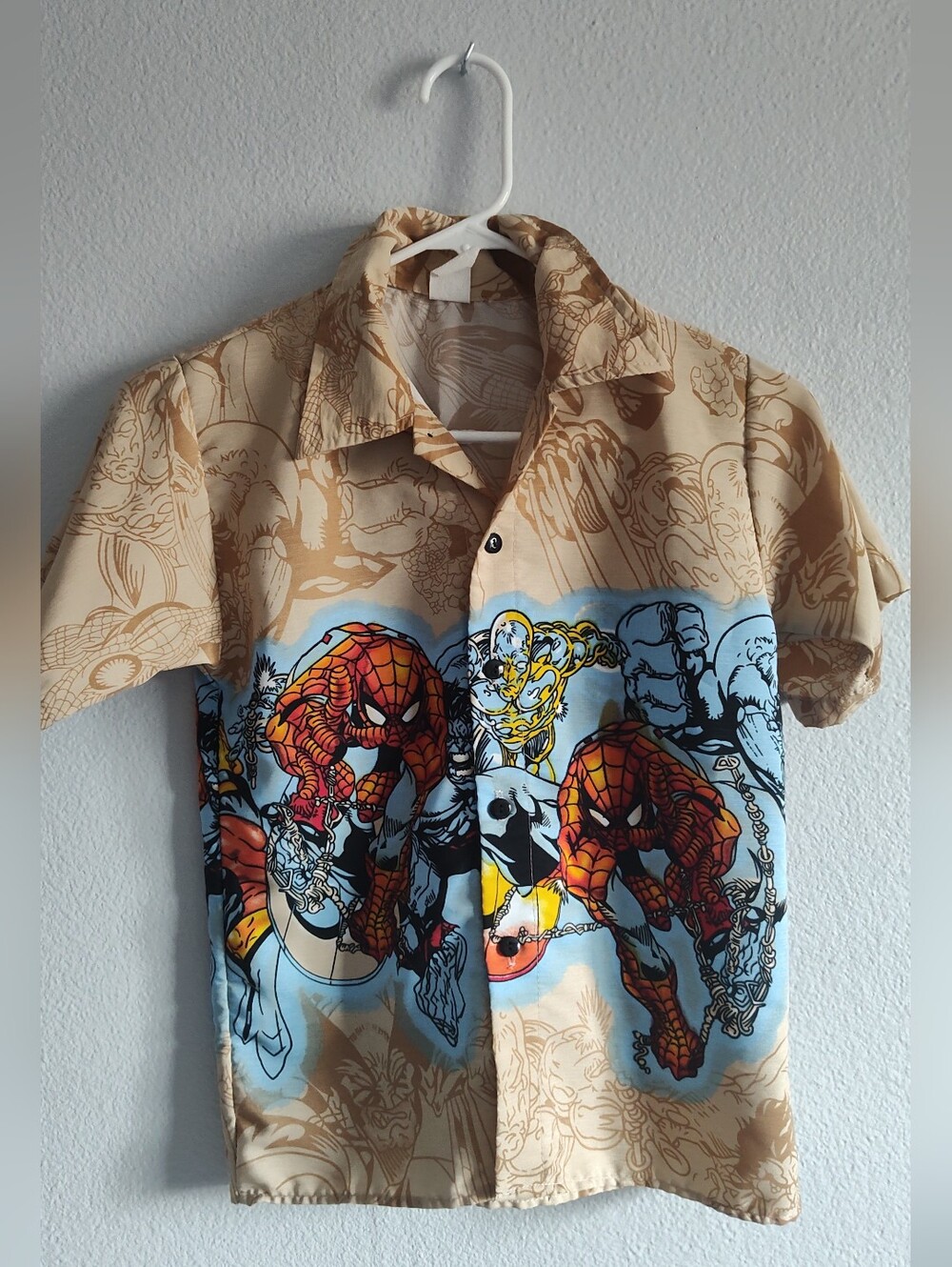 Marvel-Inspired Beige & Blue Spider-Man Graphic Short-Sleeve Shirt Size 5-8T
